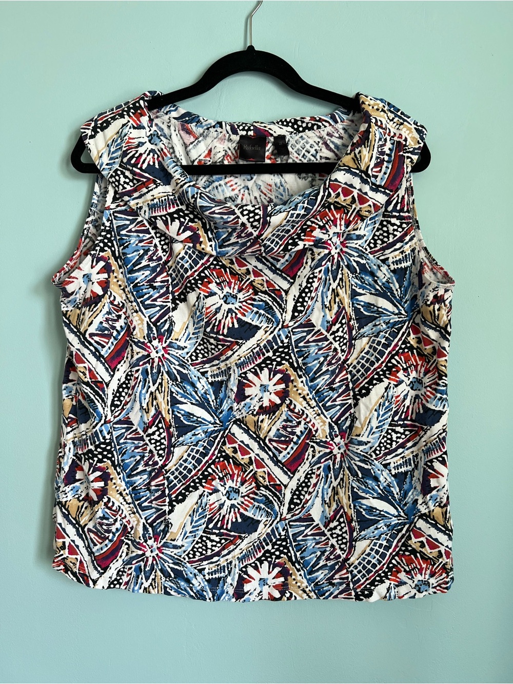 Rafaella Floral-Print Sleeveless Tank in Blue, Red & Beige